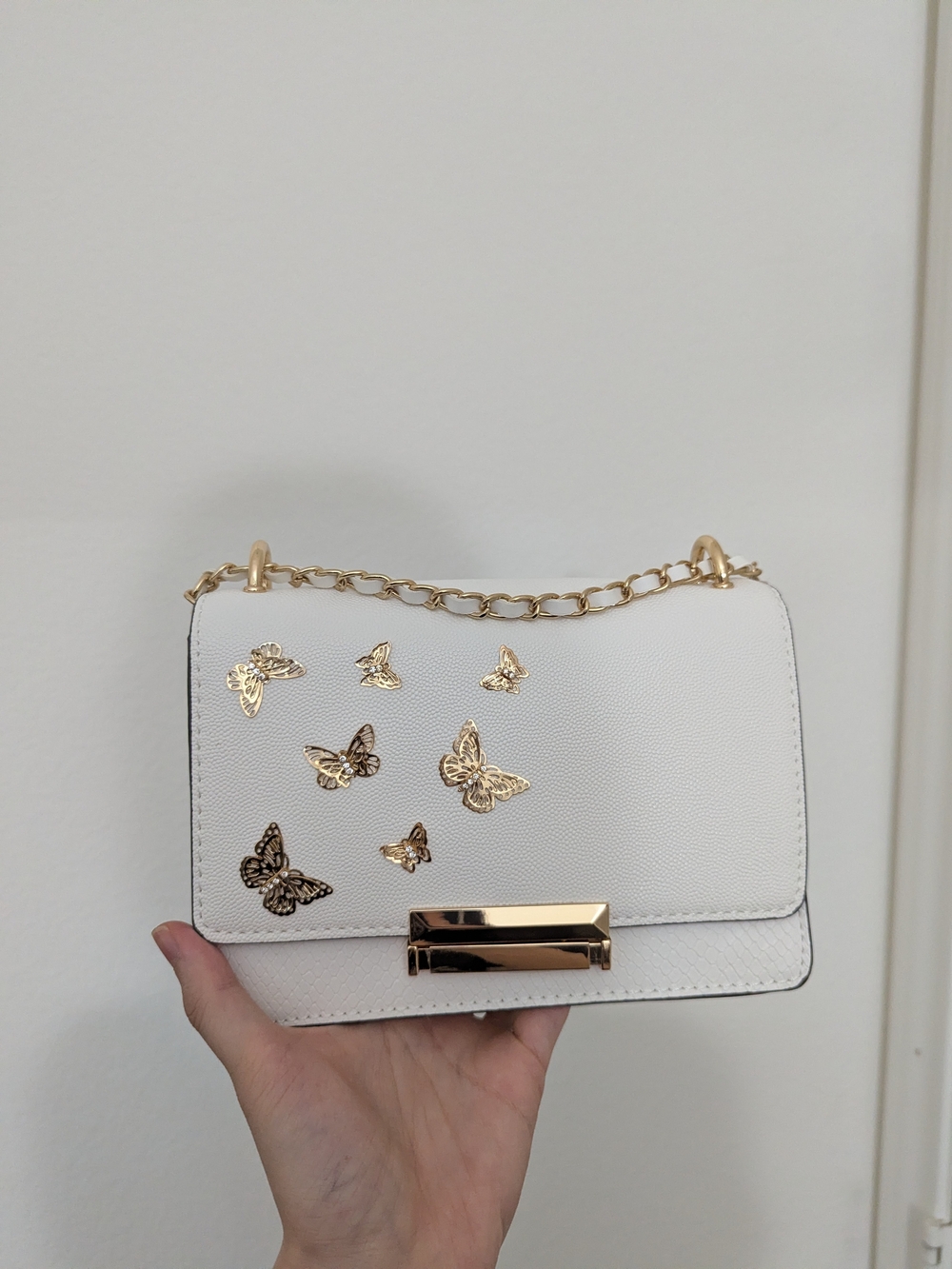 ALDO White Butterfly Embellished Chain Crossbody Bag Gold Hardware